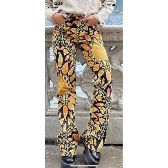 Zara 70s Multicolored Groove Flare Paisley Printed Pant Size S - Picture 1 of 9